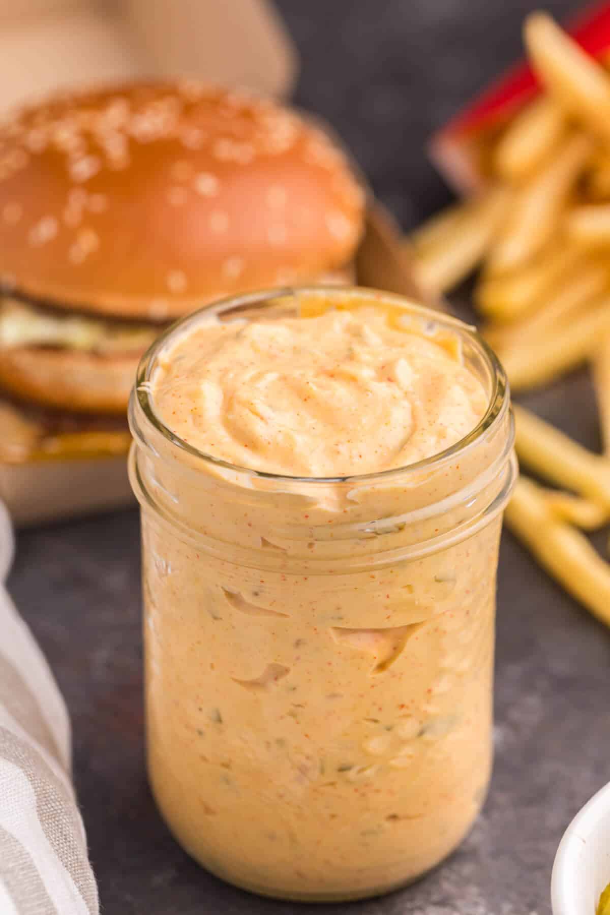 Big mac sauce in a glass jar.