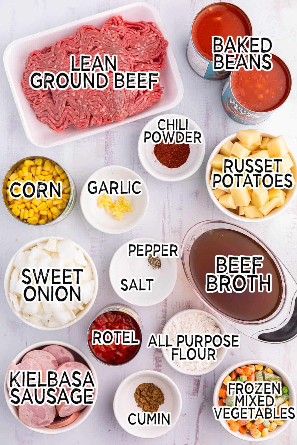 Cowboy Stew ingredients.