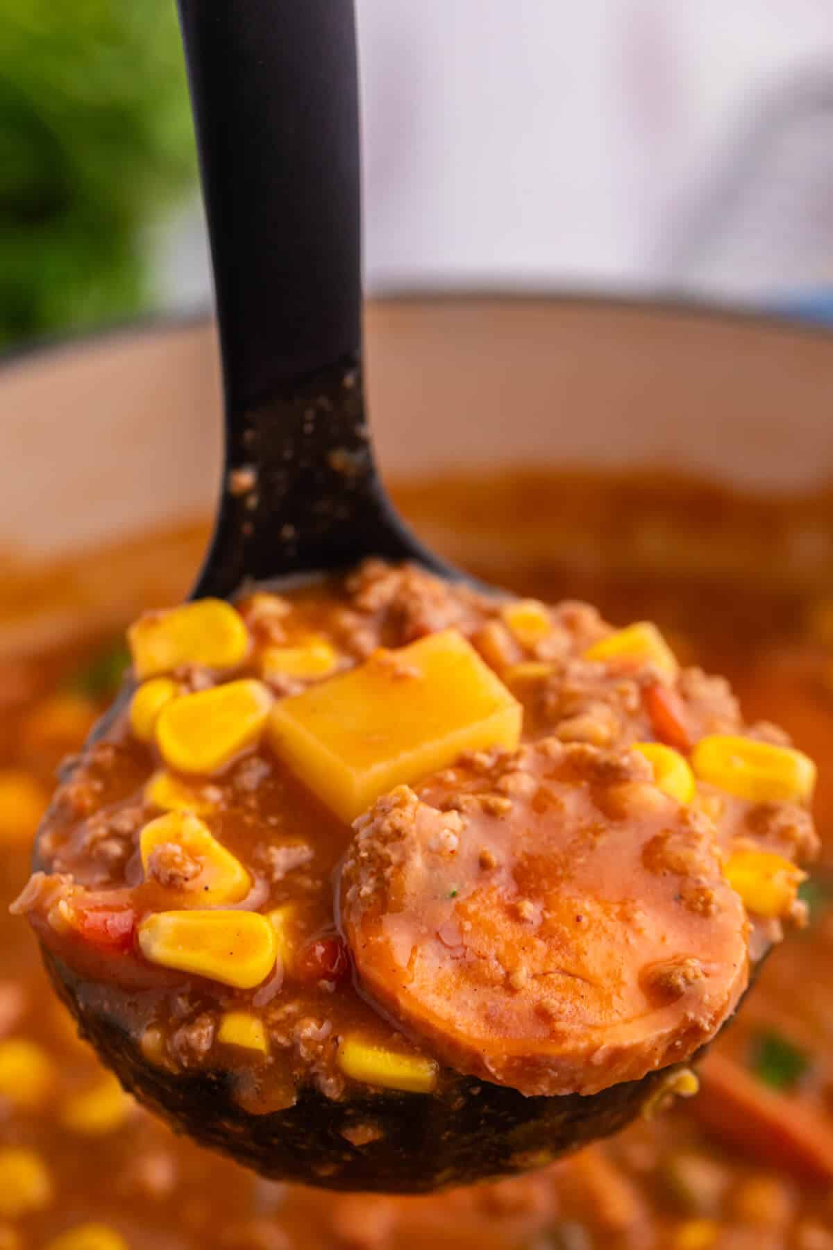 Cowboy Stew in a ladle. 