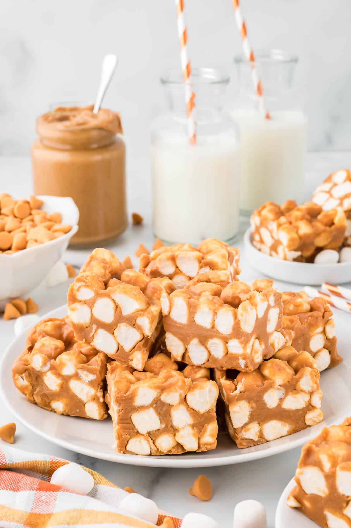 Marshmallow bars on a plate.