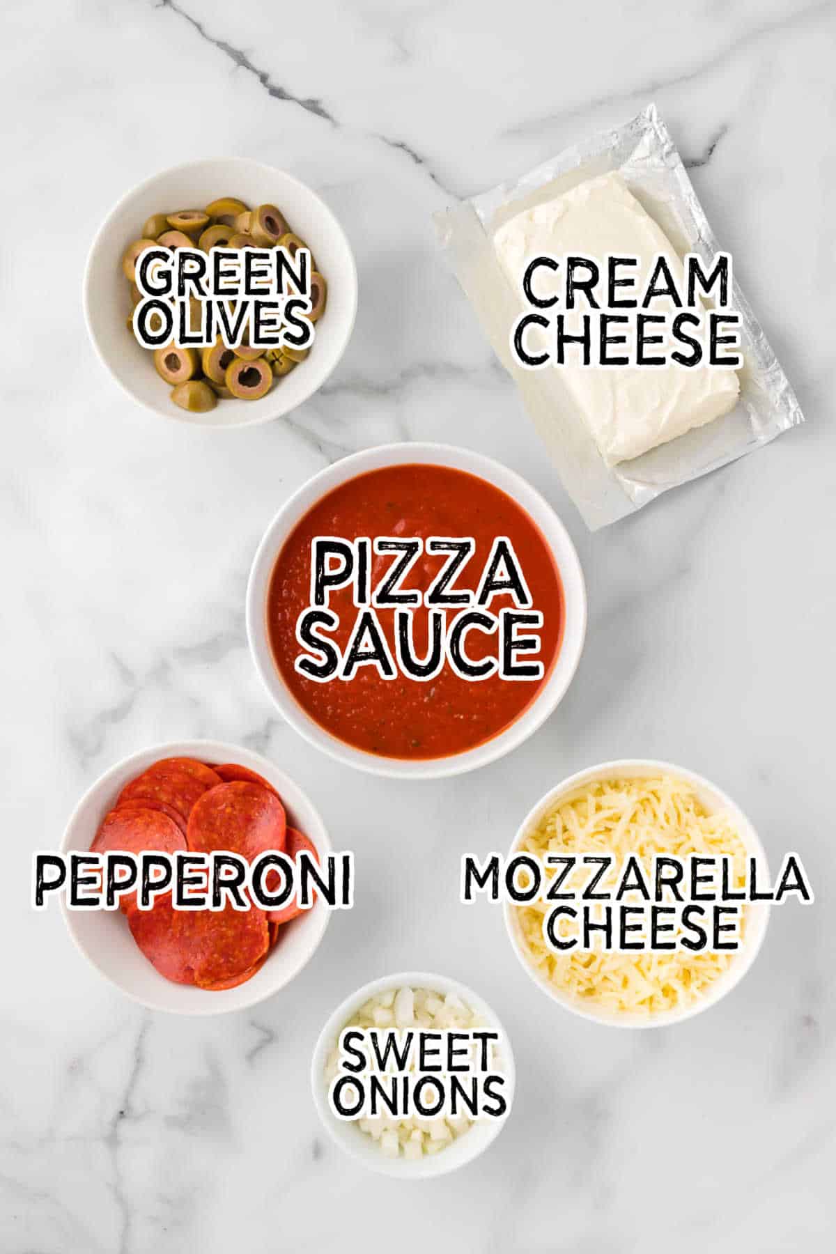 Pizza dip ingredients.