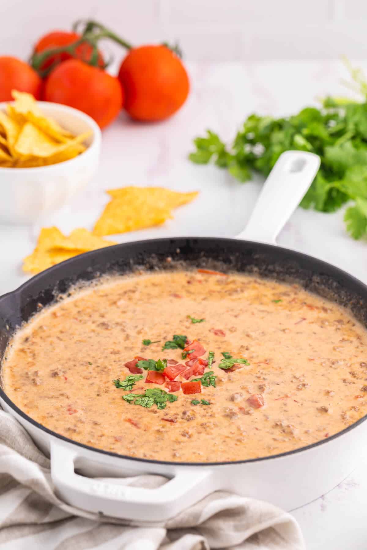 Rotel dip in a skillet.