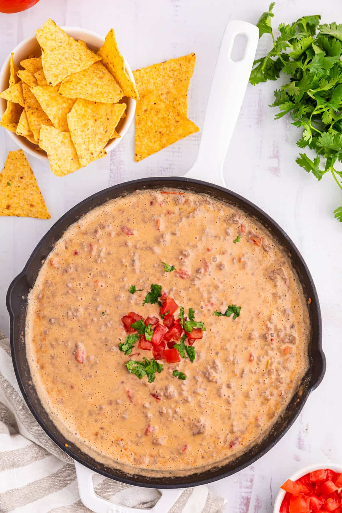 Rotel dip in a skillet.