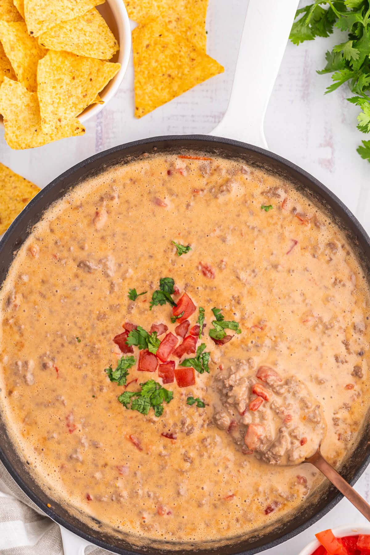 Rotel dip in a skillet.