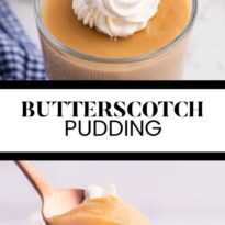 Butterscotch pudding collage image.