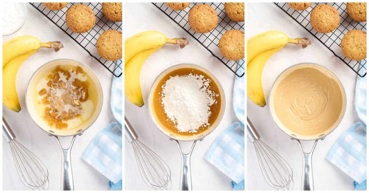 Steps to make caramel banana muffins.