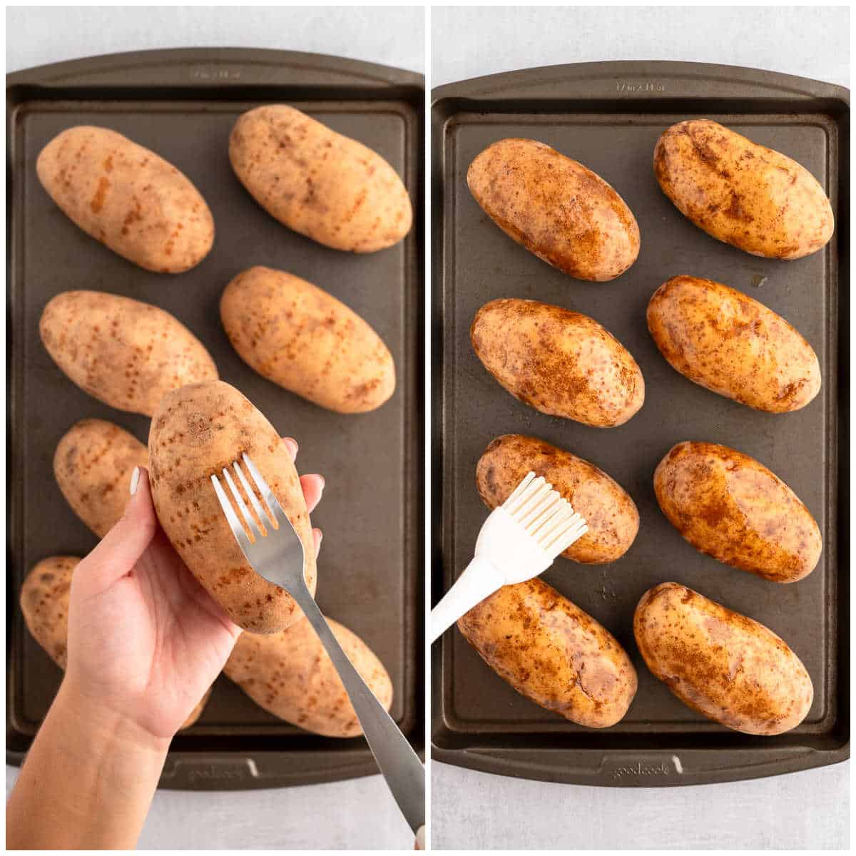 Steps to make chicken taco twice-baked potatoes.