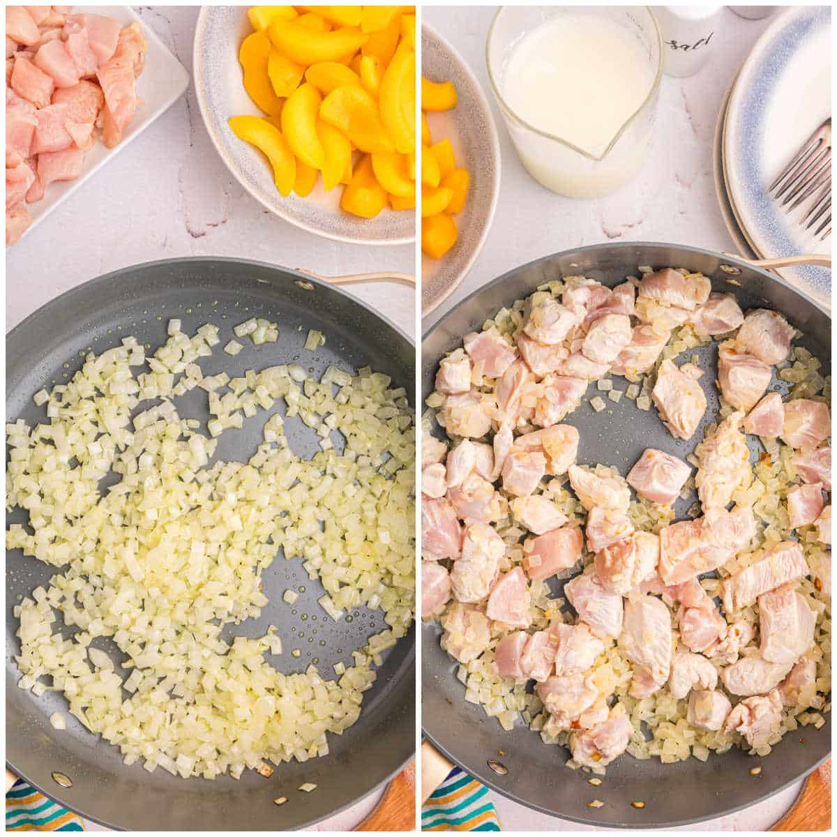 Steps to make peach chicken.