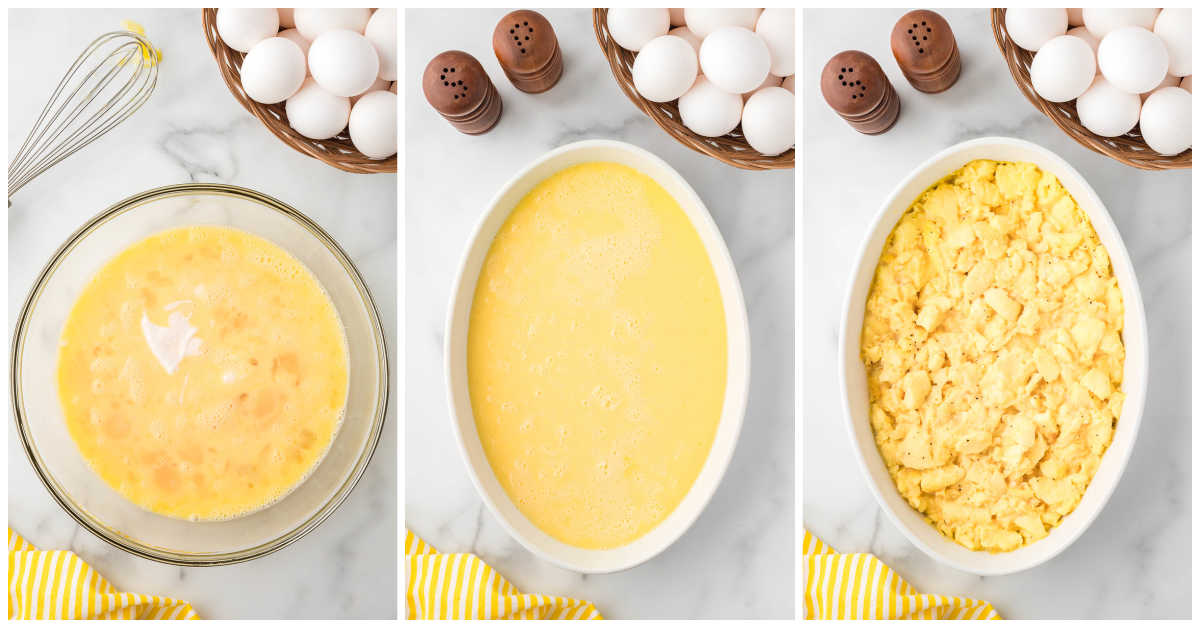 Steps to make oven-scrambled eggs.