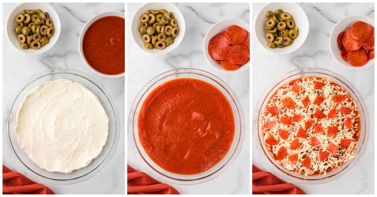 Steps to make pizza dip.