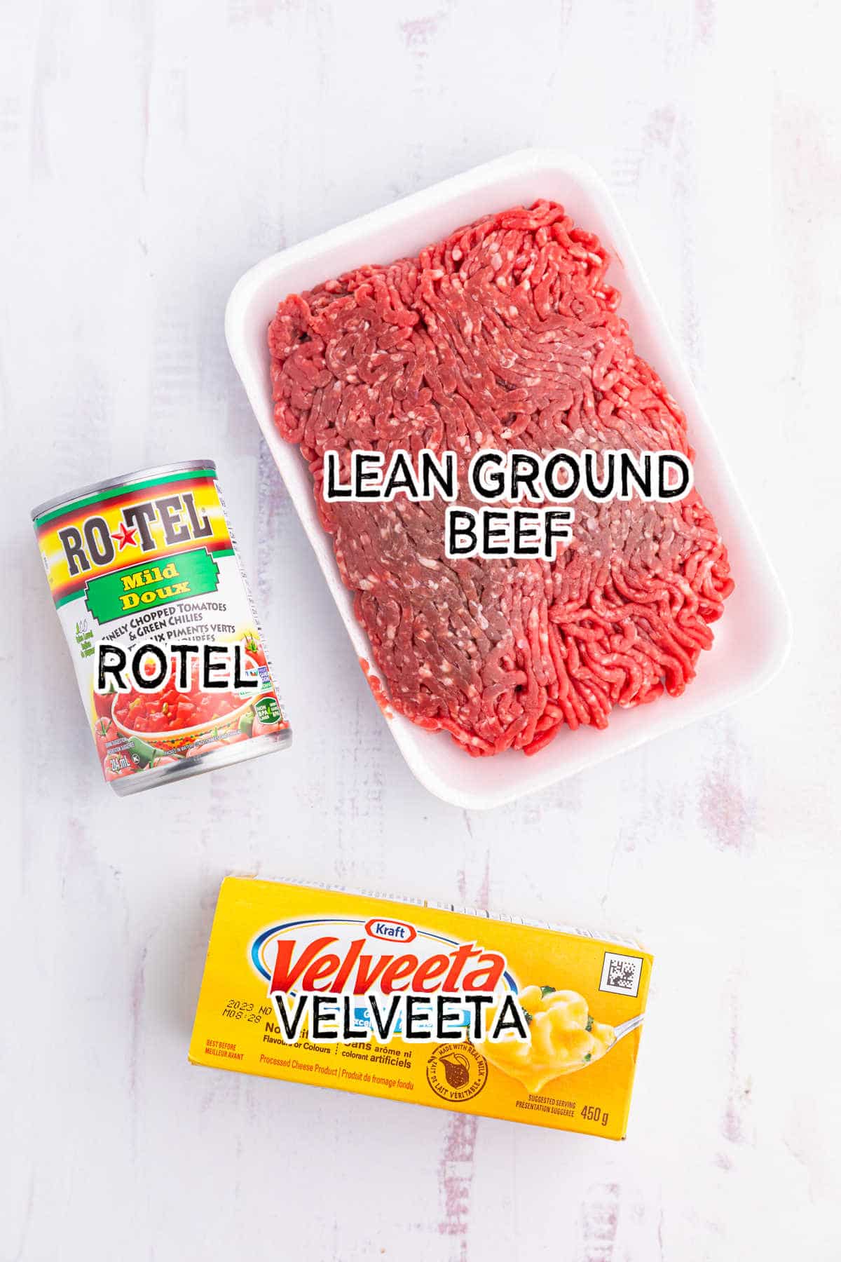 Ingredients to make Rotel dip.