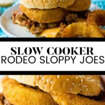 Slow cooker rodeo sloppy joes collage image.