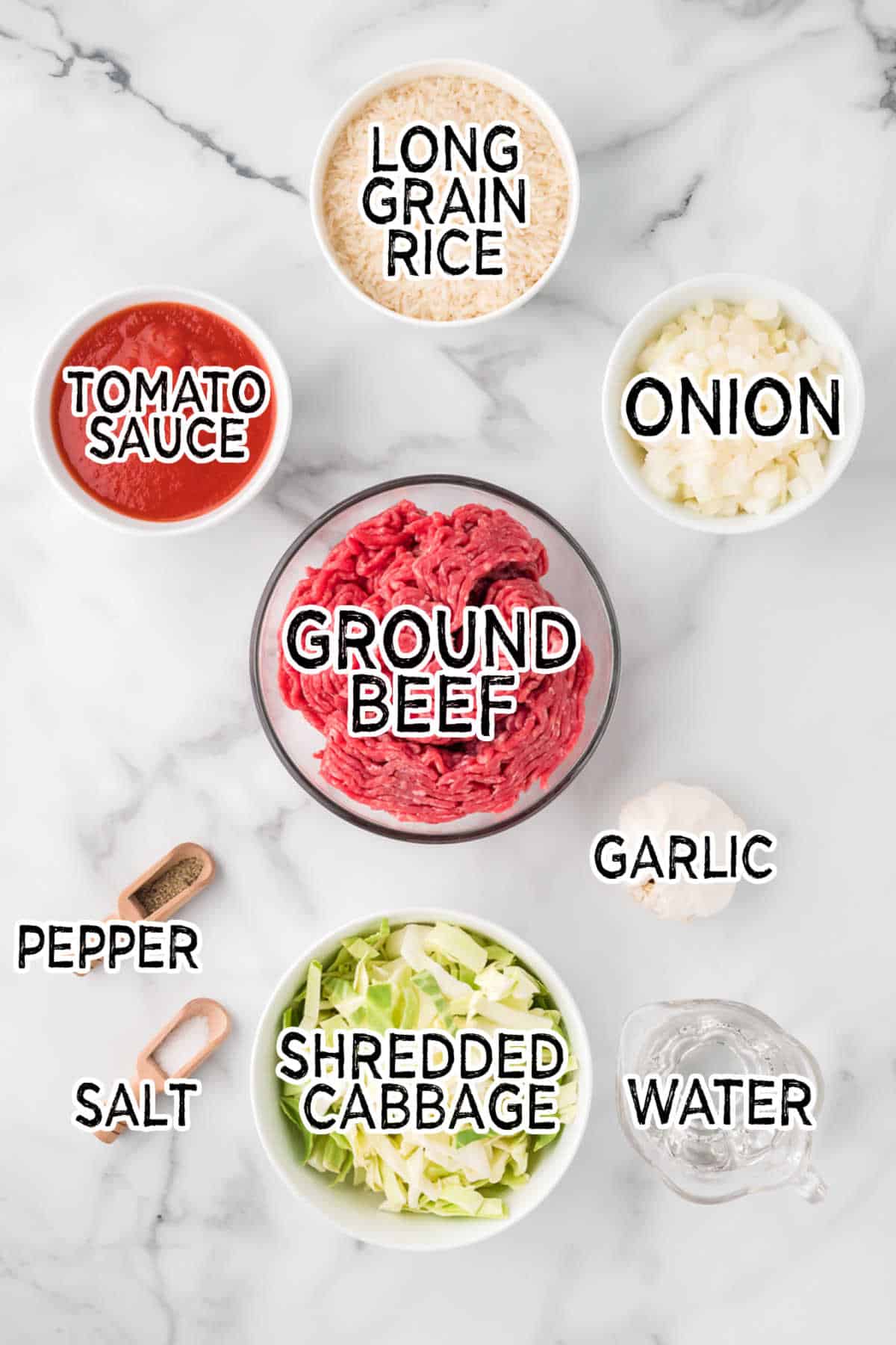 Ingredients on a white counter.