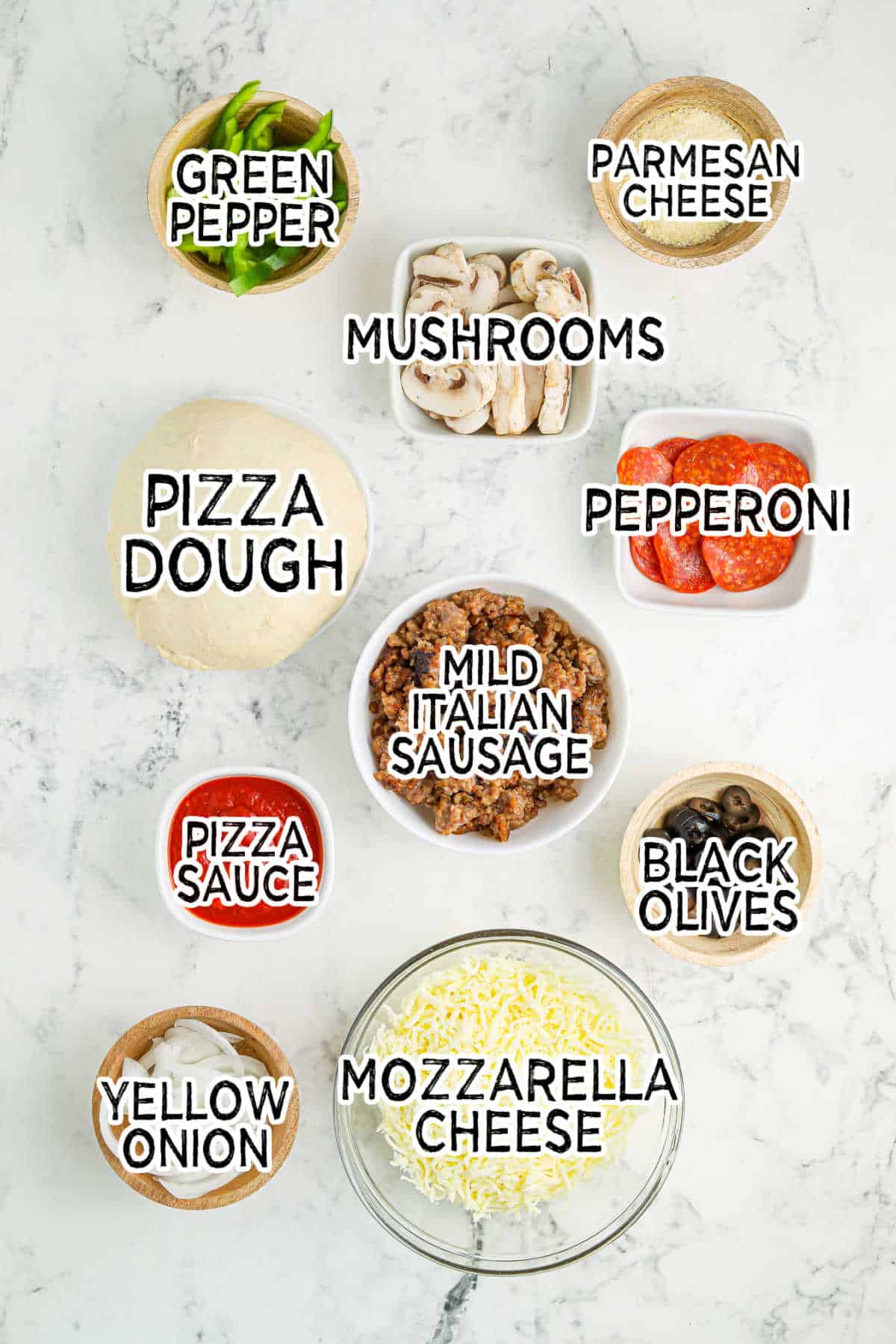 Ingredients to make Crockpot supreme pizza.