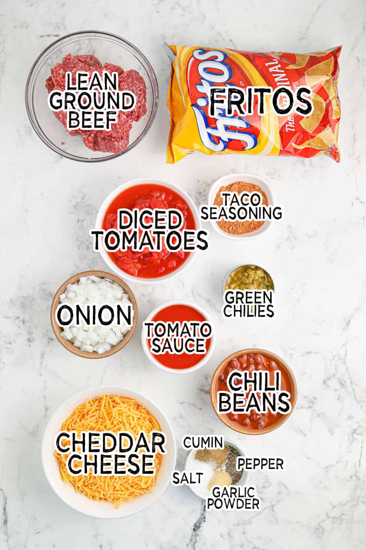 Ingredients to make Frito Chili Pie.