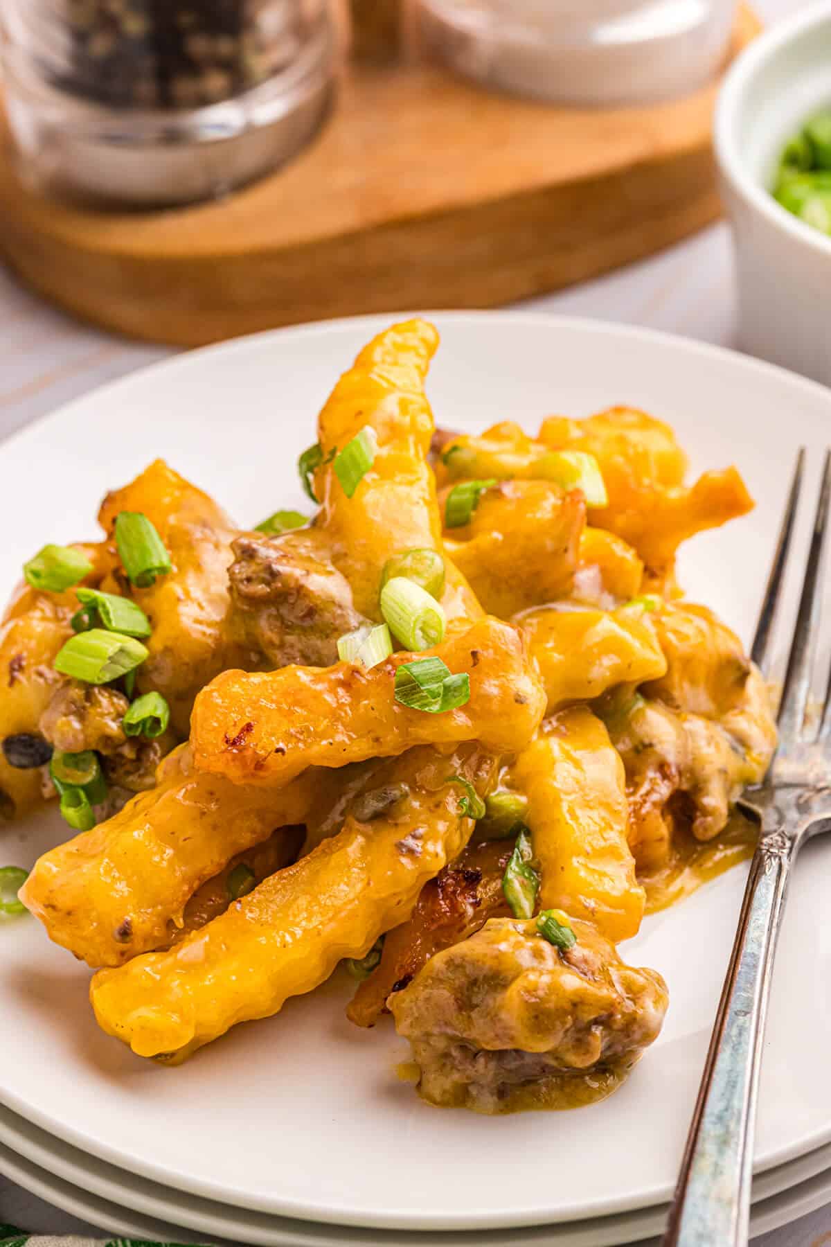 French fry casserole on a plate.