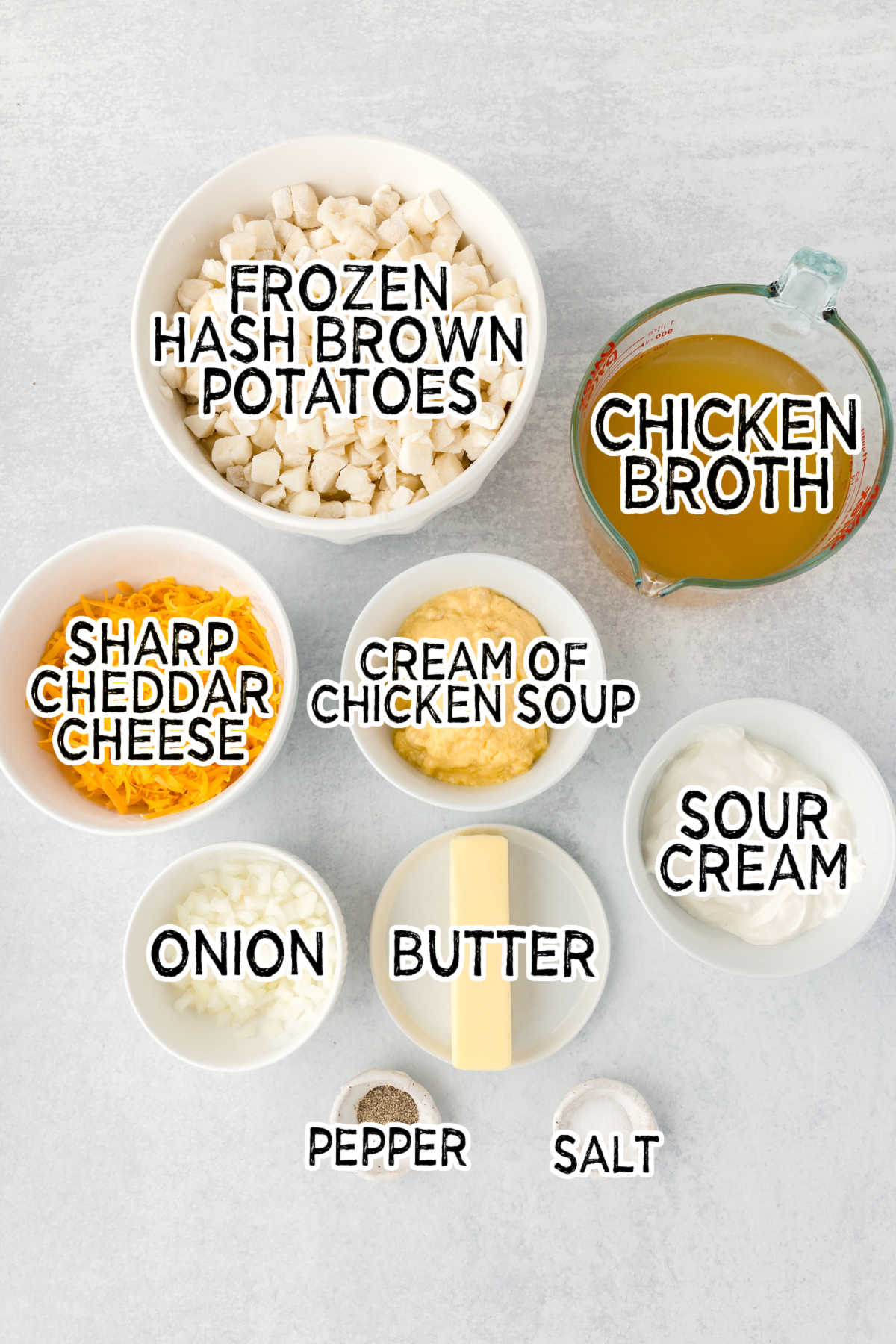 Ingredients to make hash brown potato soup.