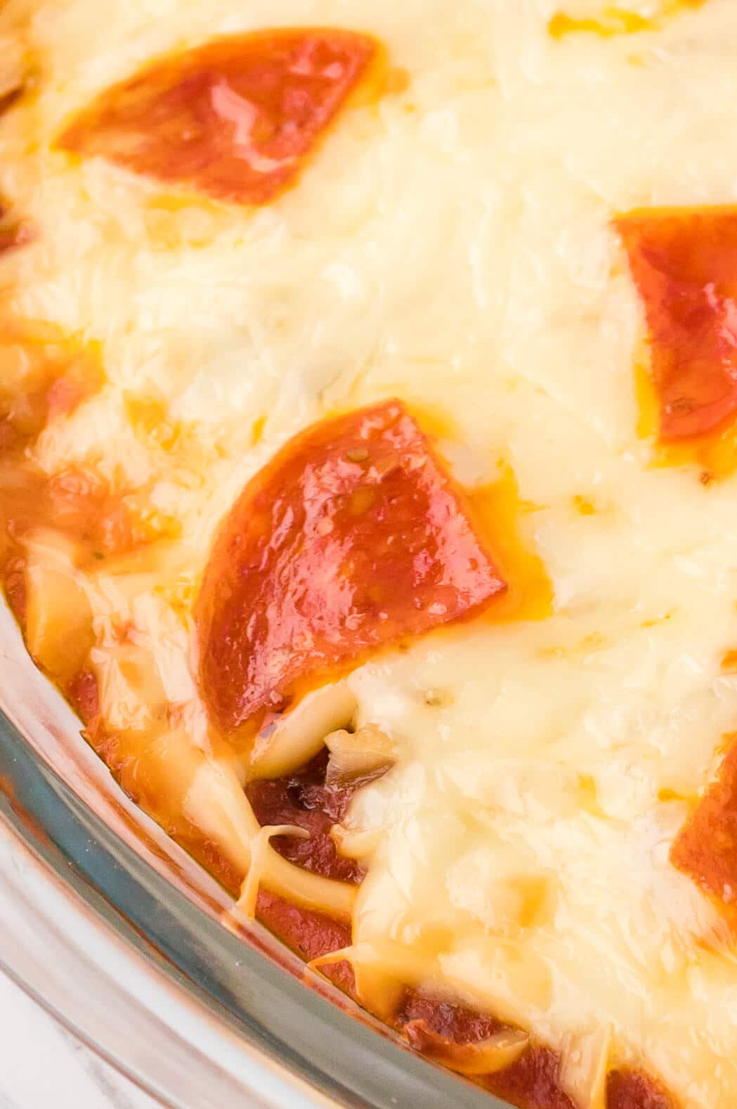 Close up of pizza dip.