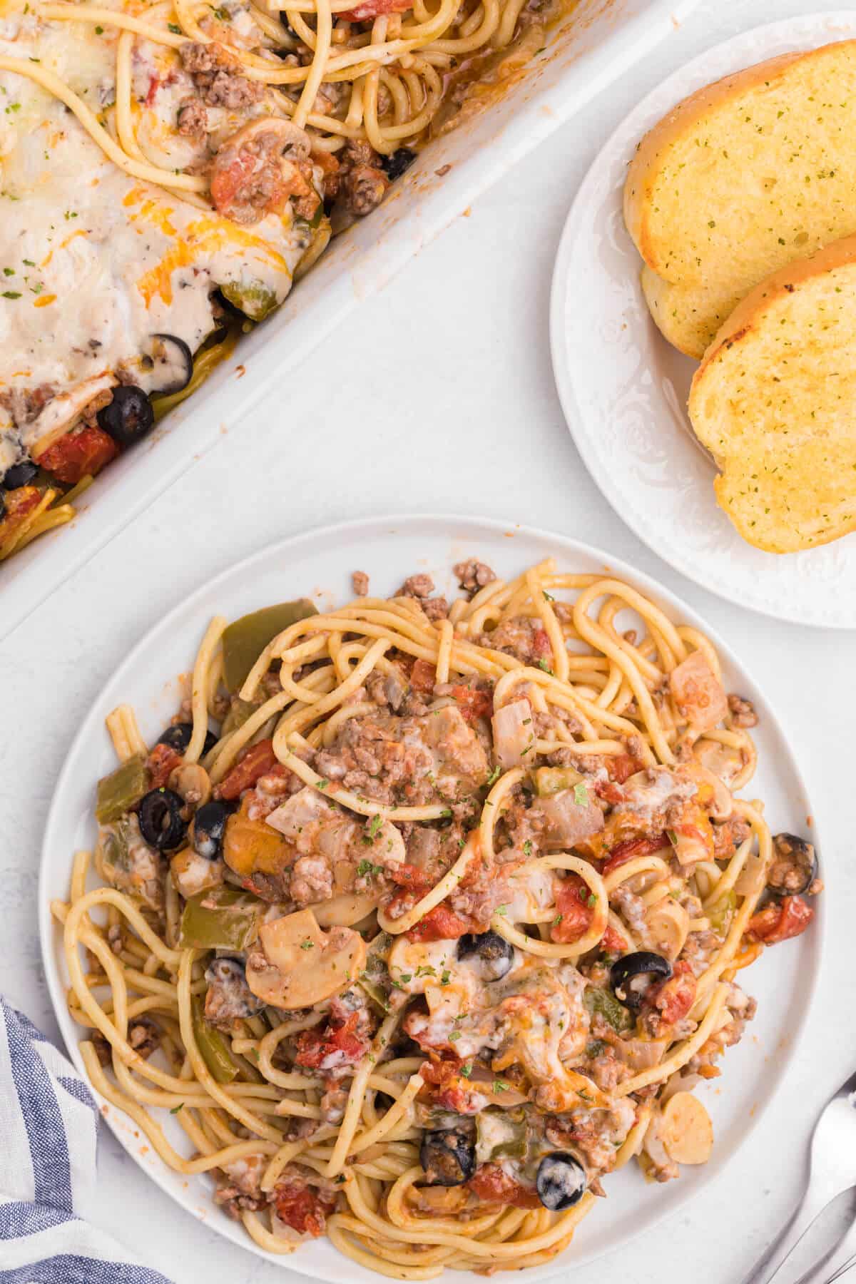 A plate of spaghetti casserole.