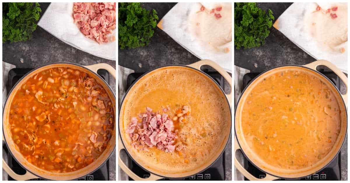 Steps to make bean with bacon soup.
