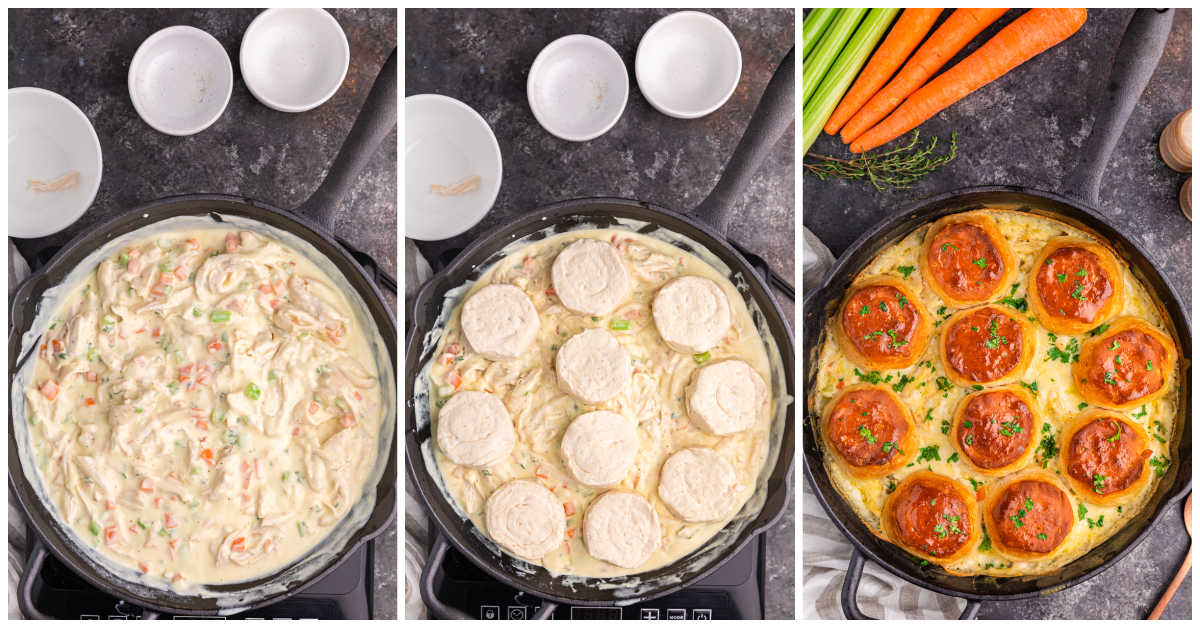 Steps to make cast iron skillet chicken pot pie.