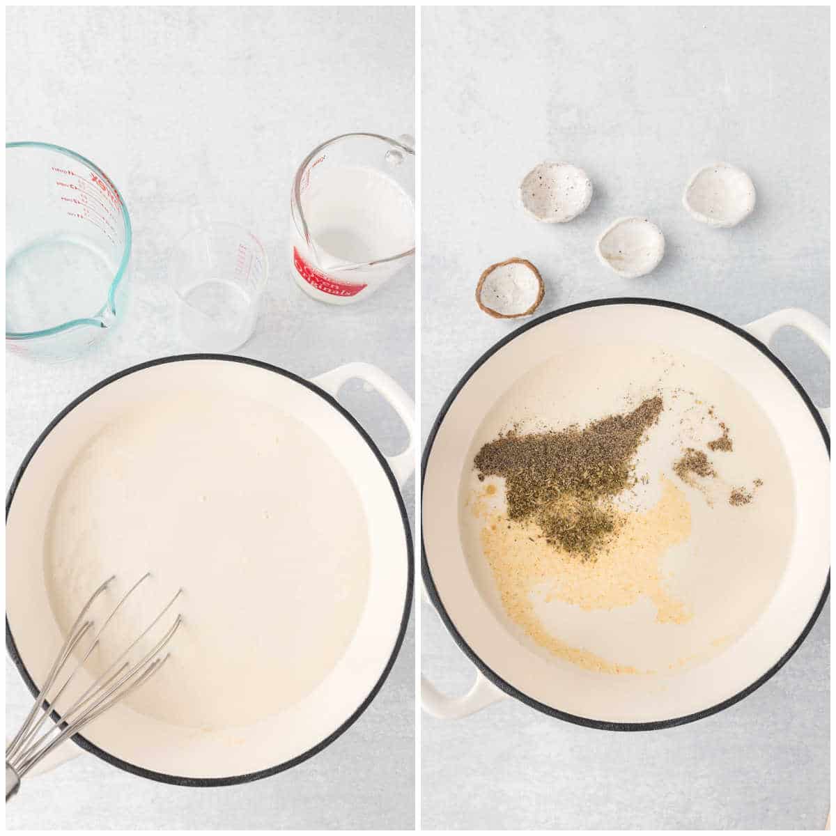 Steps to make chicken pot pie soup.