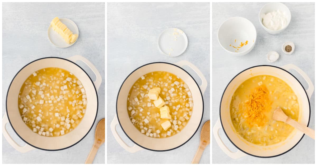 Steps to make hash brown potato soup.