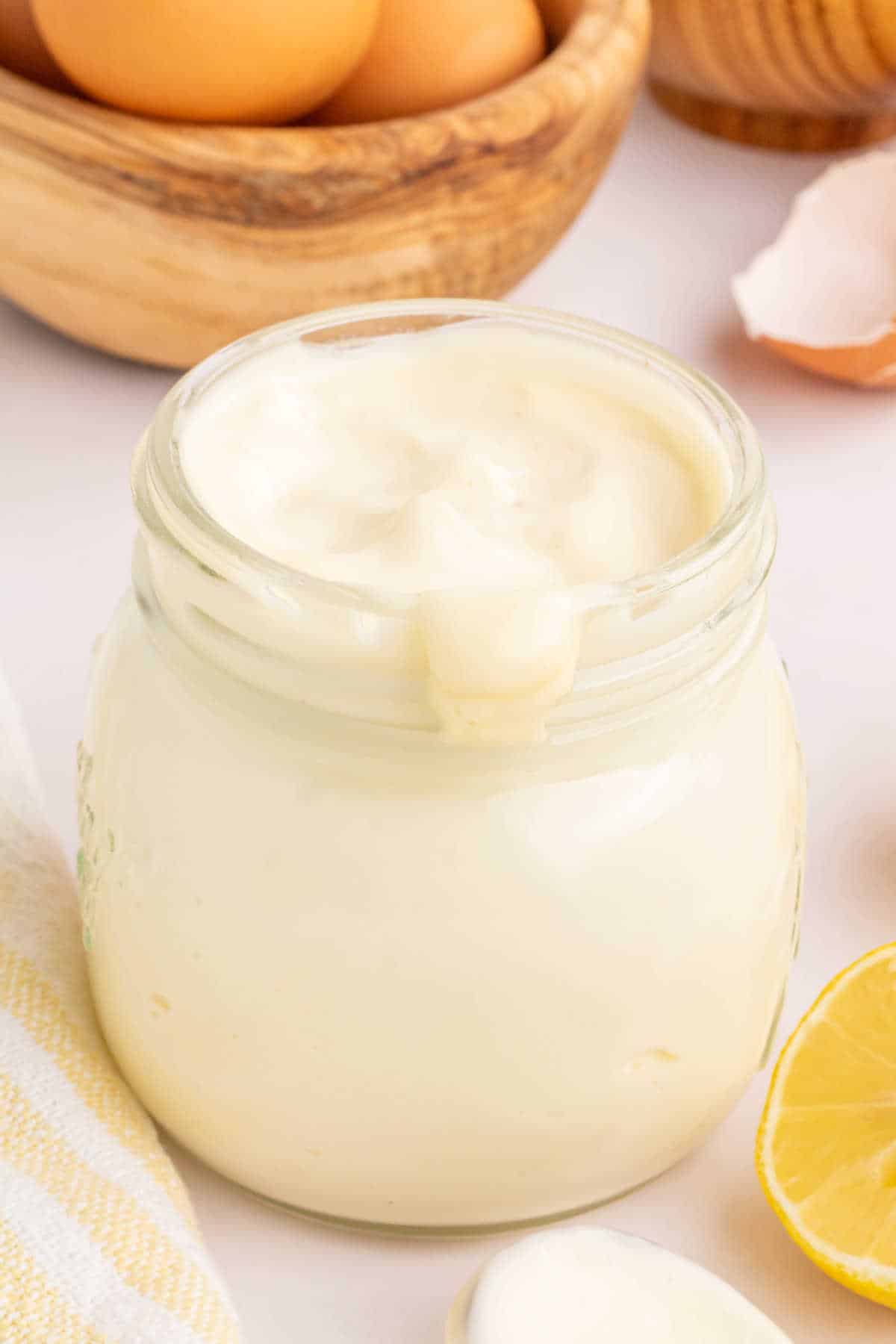 A jar of homemade mayonnaise.