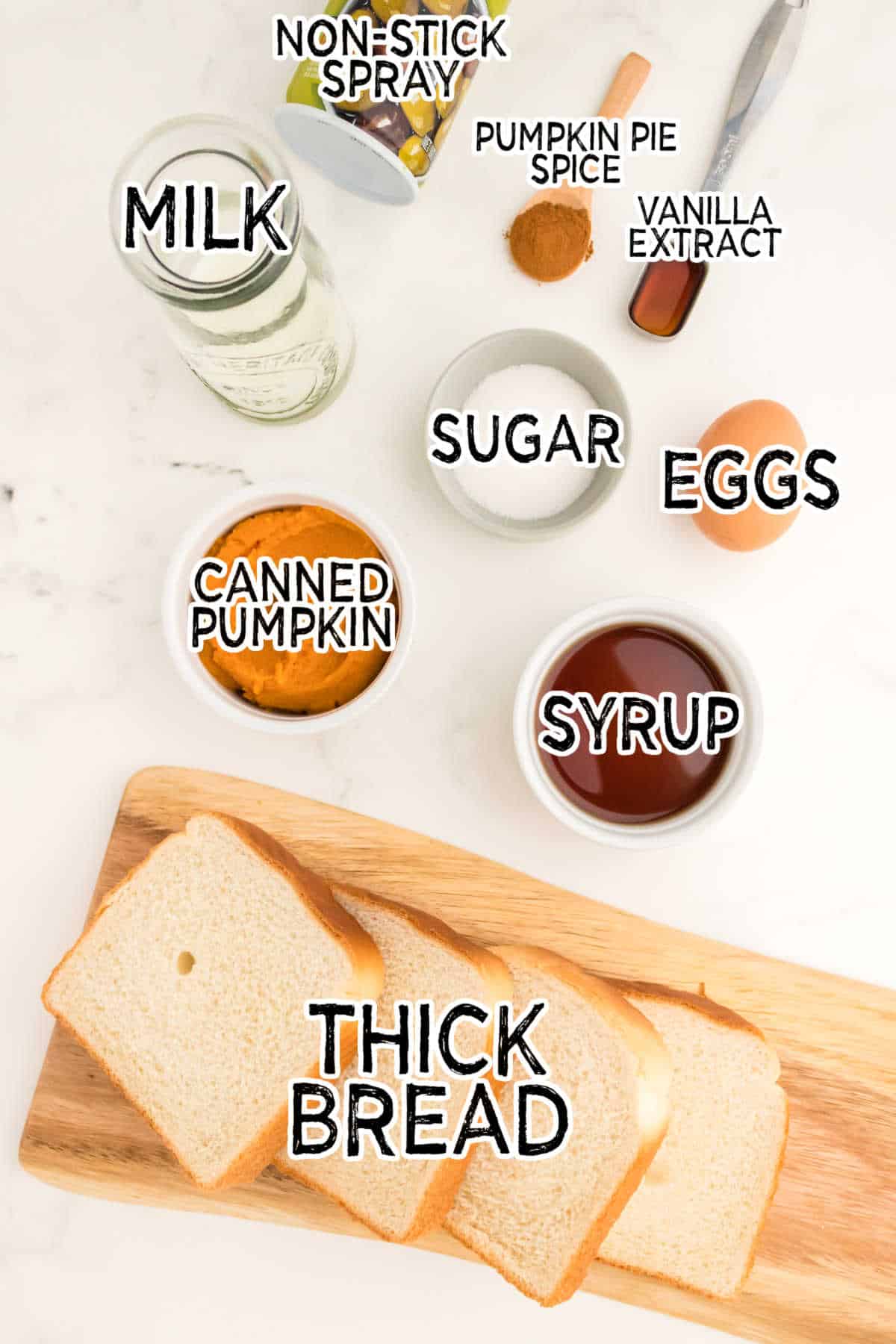 Ingredients to make air fryer pumpkin french toast sticks.