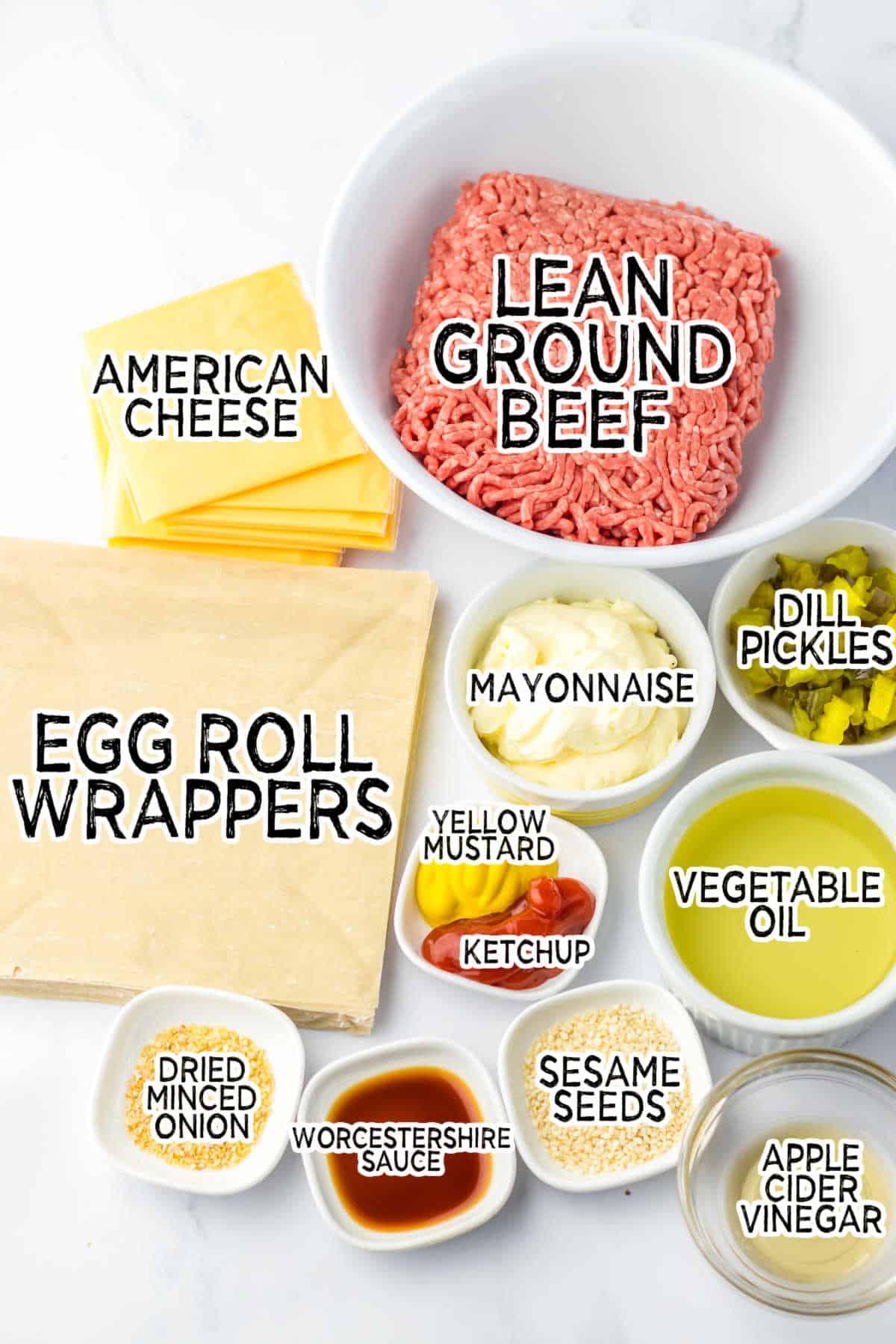 Ingredients to make Big Mac egg rolls.