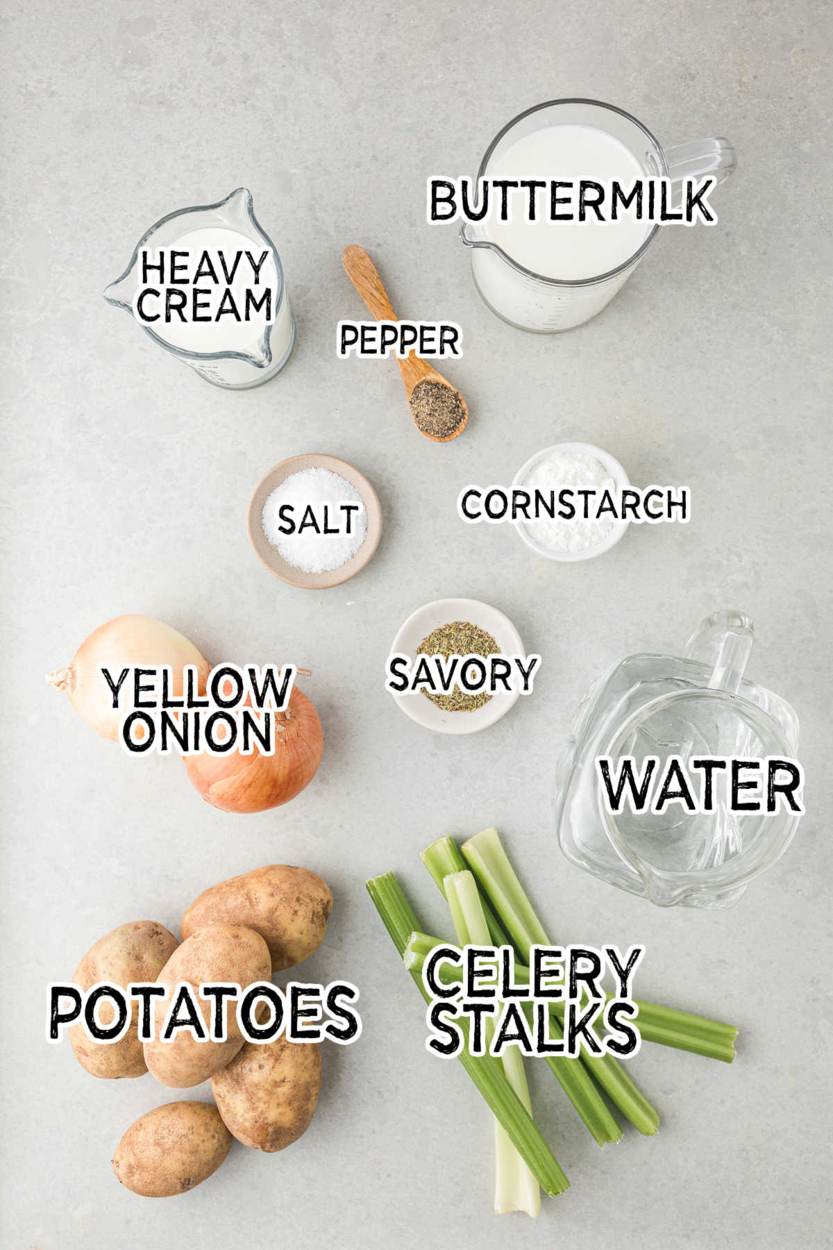 Ingredients on a gray surface.