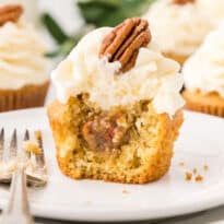 A cupcake on a plate.