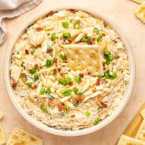 The dip with a cracker in it.