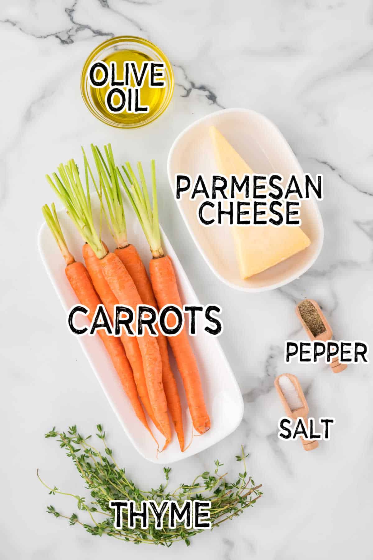 Ingredients to make parmesan roasted carrots.