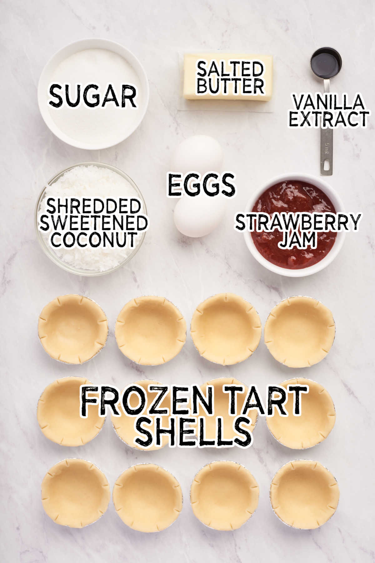 Ingredients to make strawberry tarts.