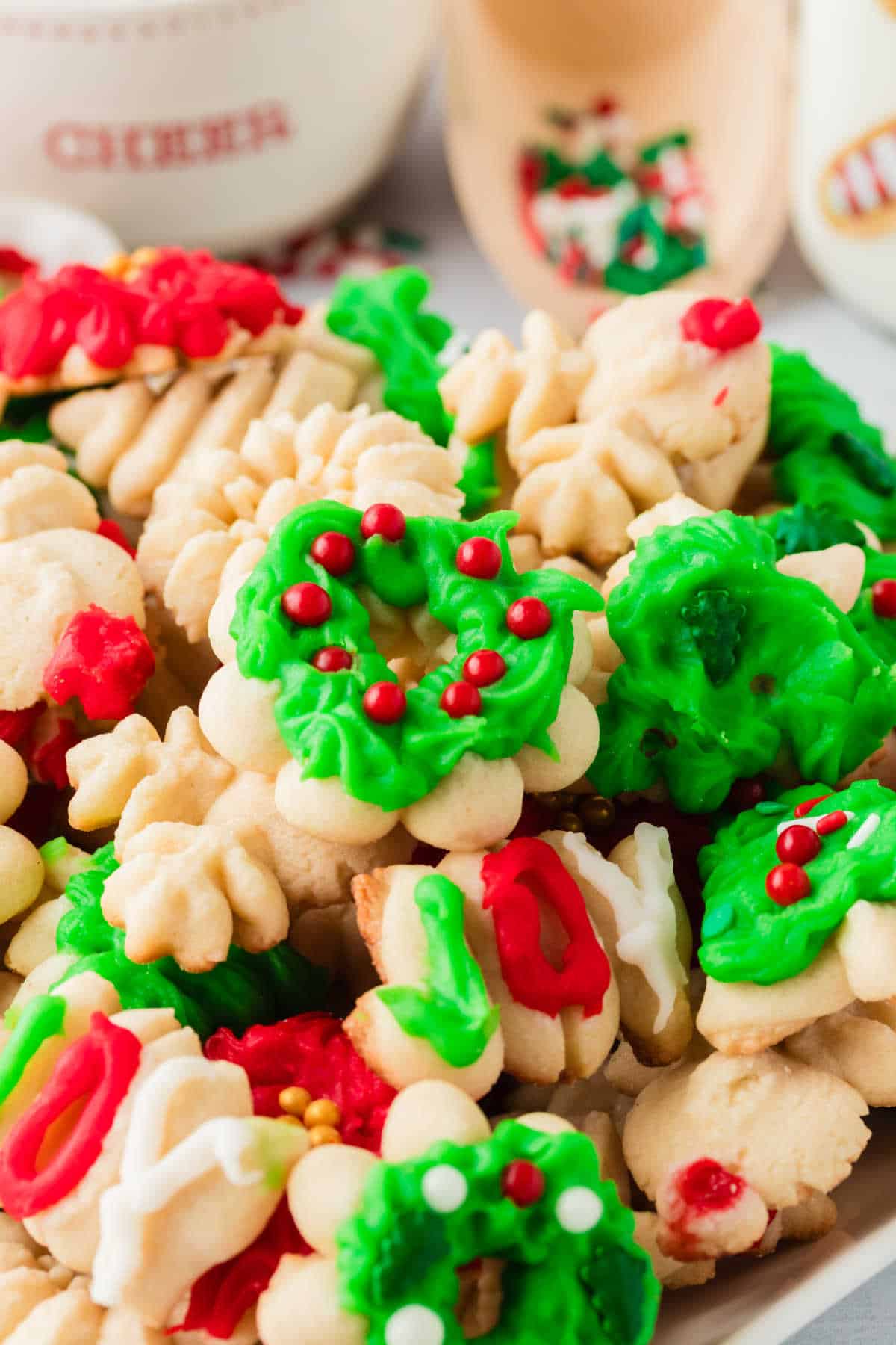 Christmas Spritz Cookies on a plate.