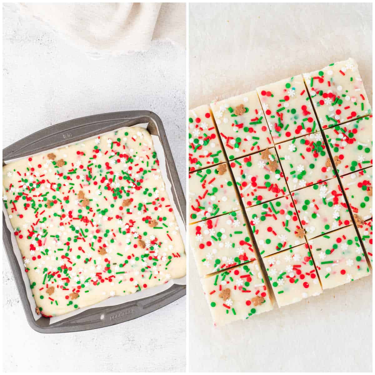 Steps to make Christmas sugar cookie fudge.