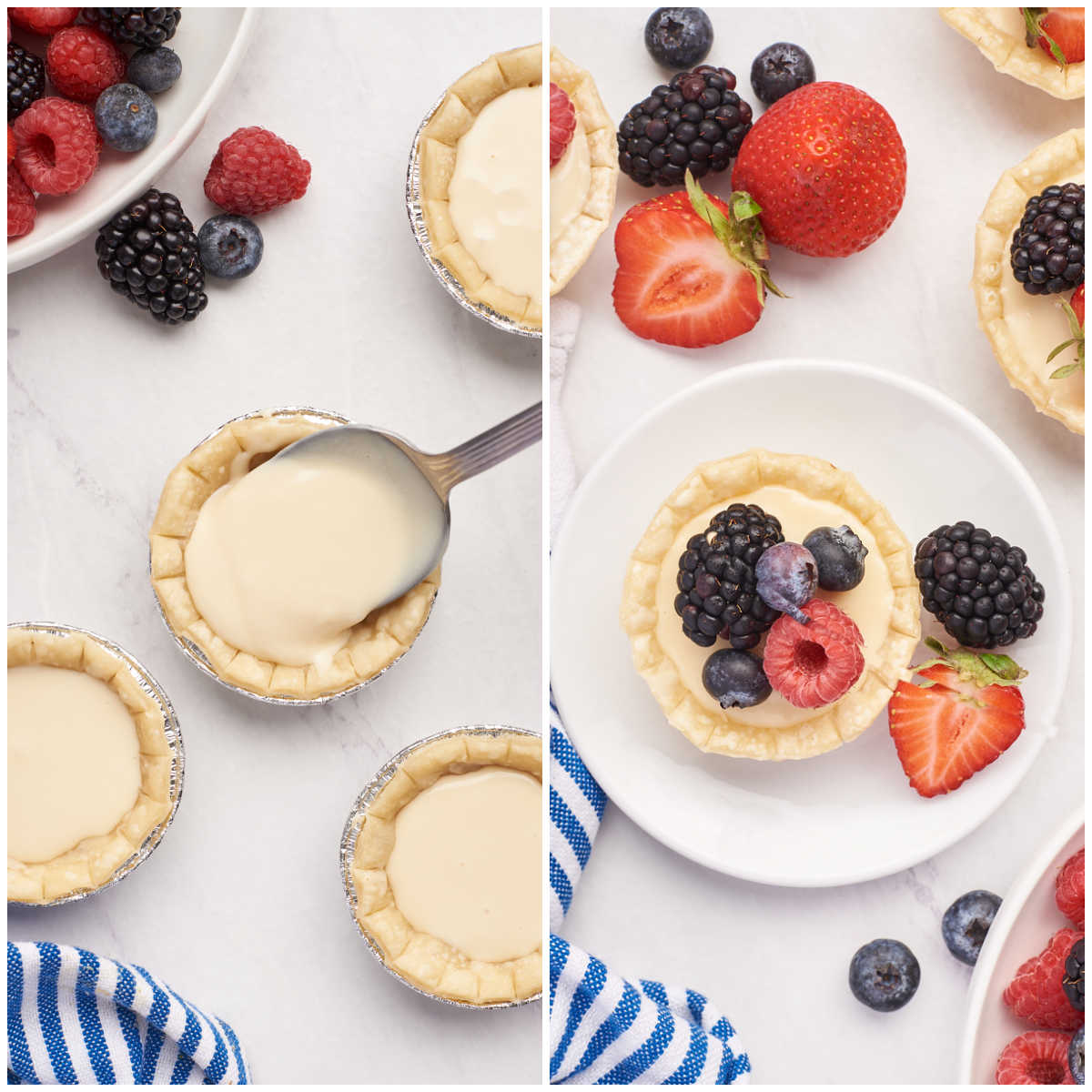 Steps to make cream cheese fruit tarts.