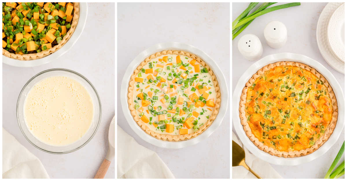 Steps to make hamburger quiche.