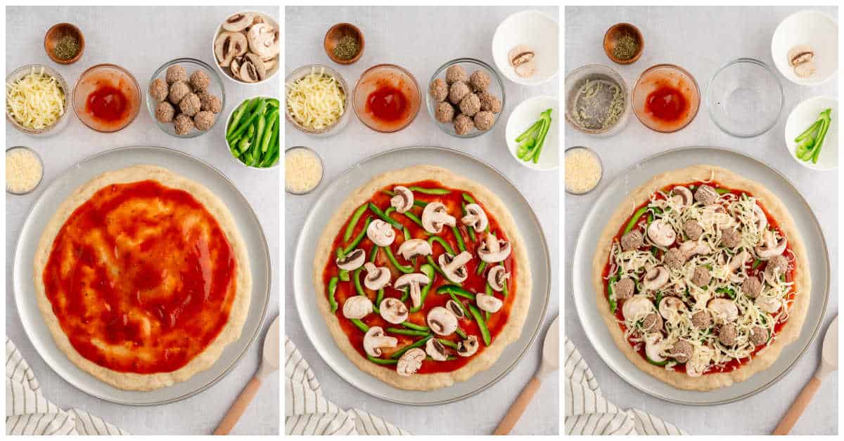 Steps to make Italian Meatball Pizza.