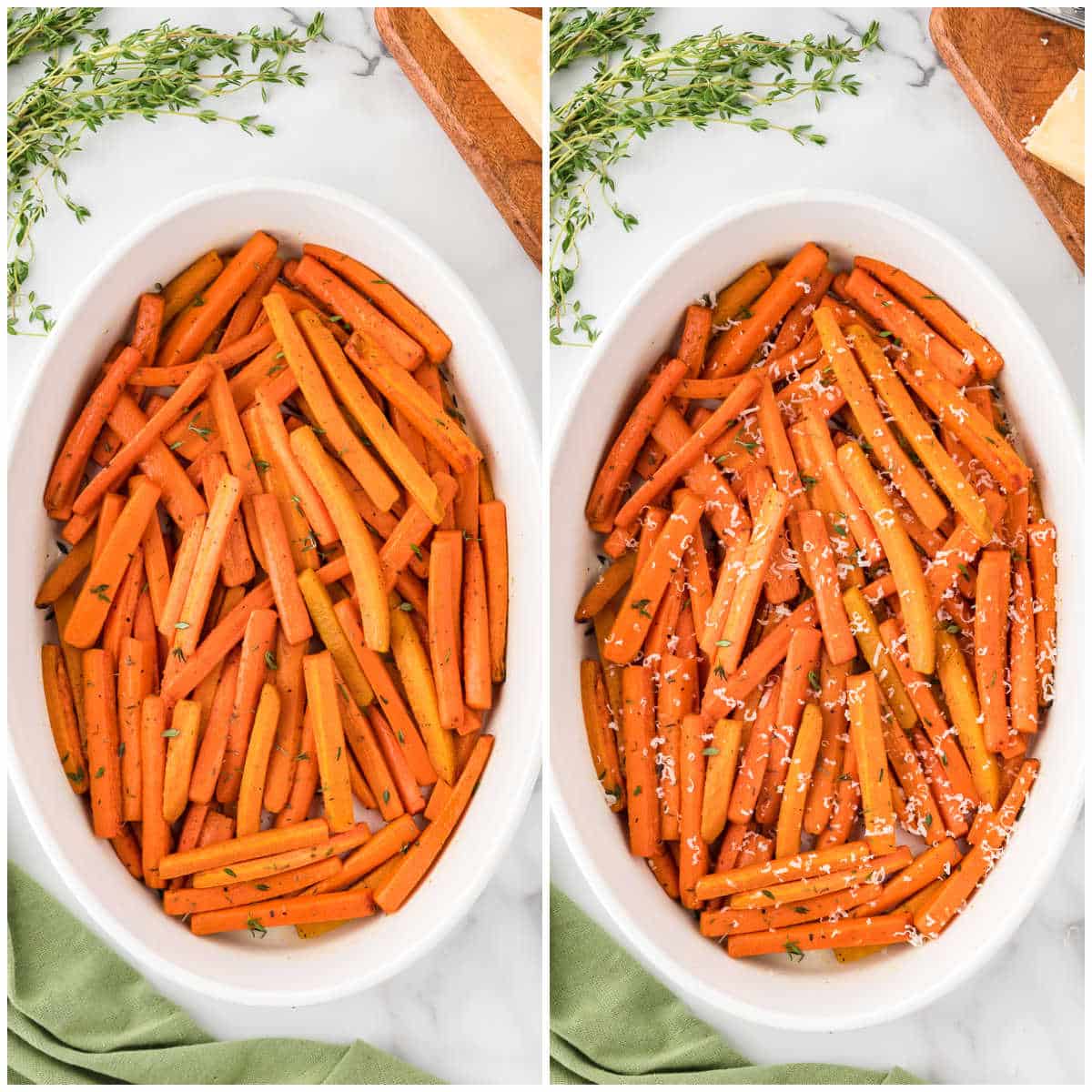 Steps to make Parmesan roasted carrots.