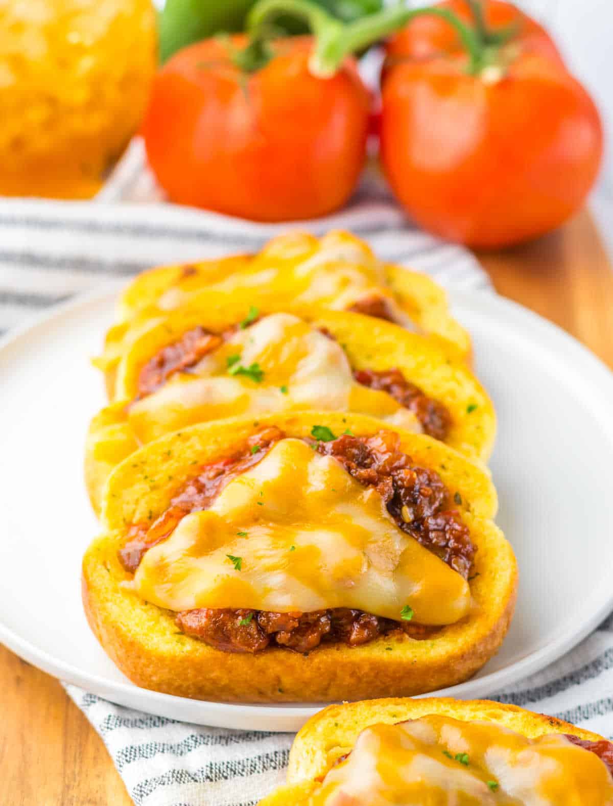 Texas toast sloppy joes on a plate.