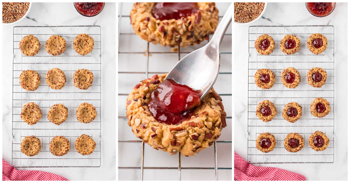 Collage of filling the cookies with jam.