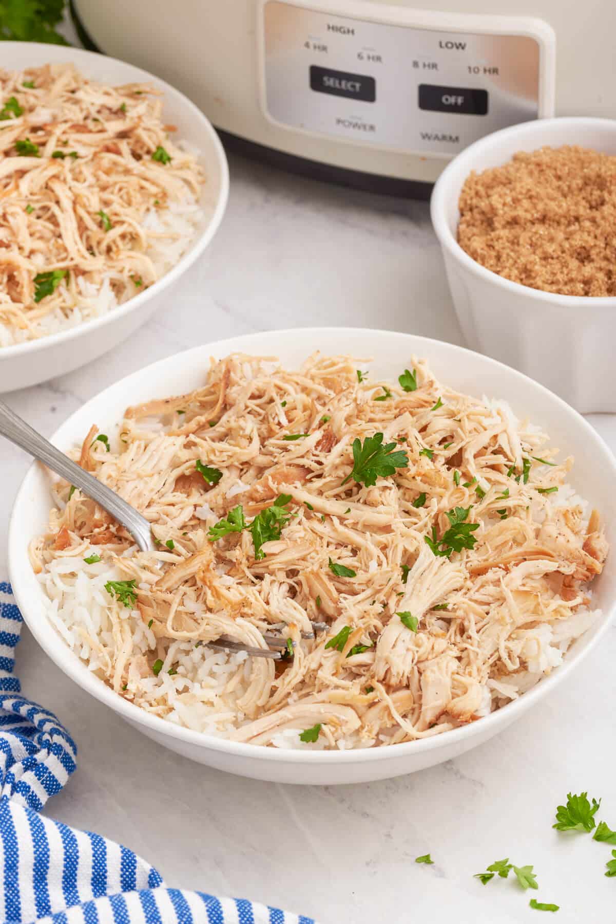 Brown sugar chicken in a bowl.