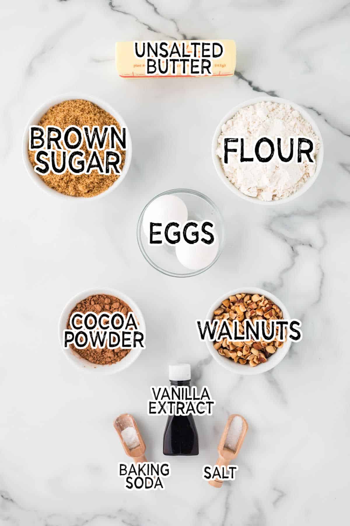 Ingredients to make fudge cookies.