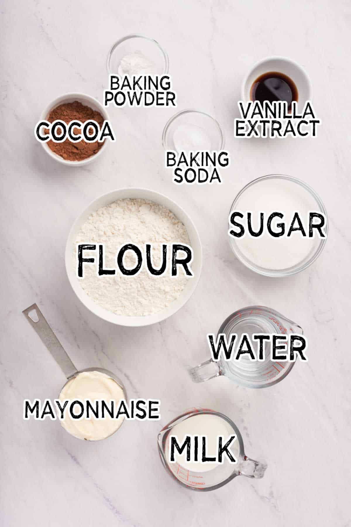 Ingredients to make mayonnaise cake.