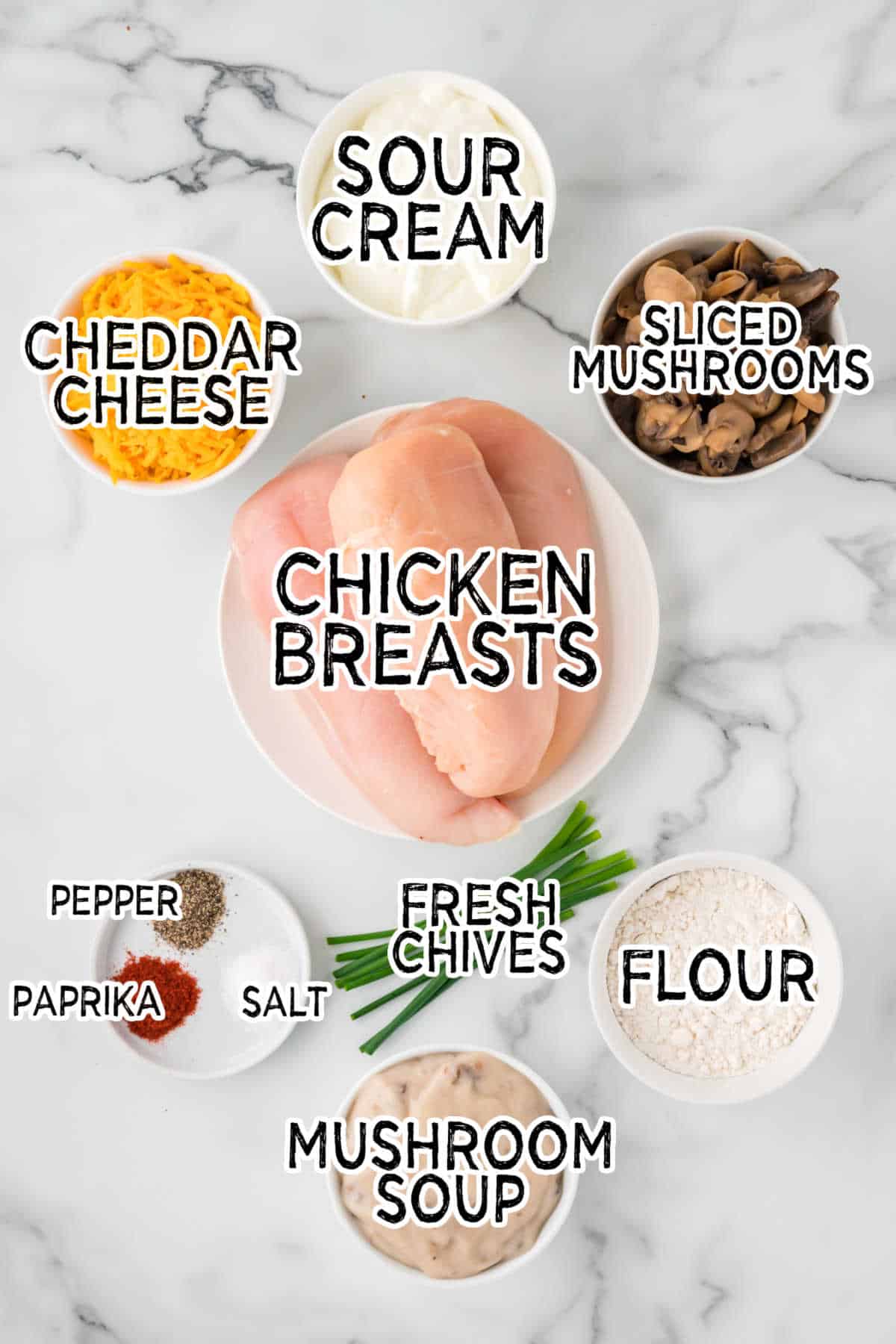 Ingredients to make sour cream chicken bake.