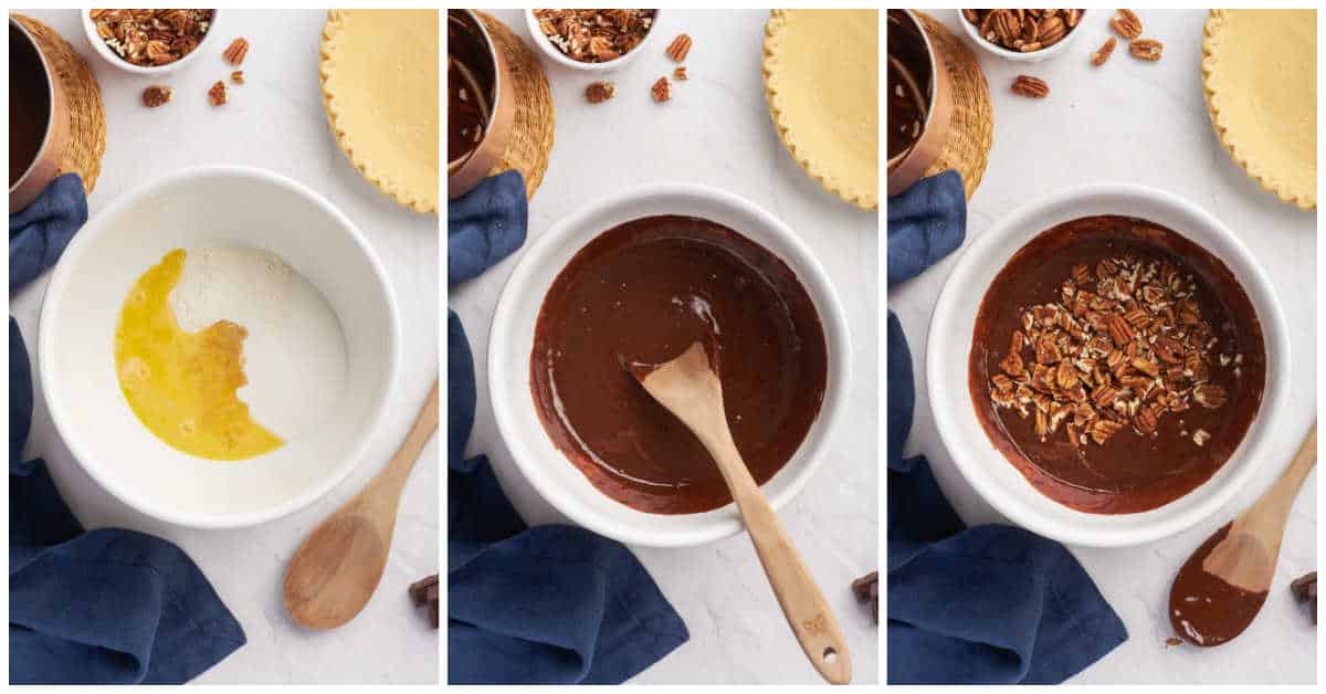 Collage of making the filling in a pot.