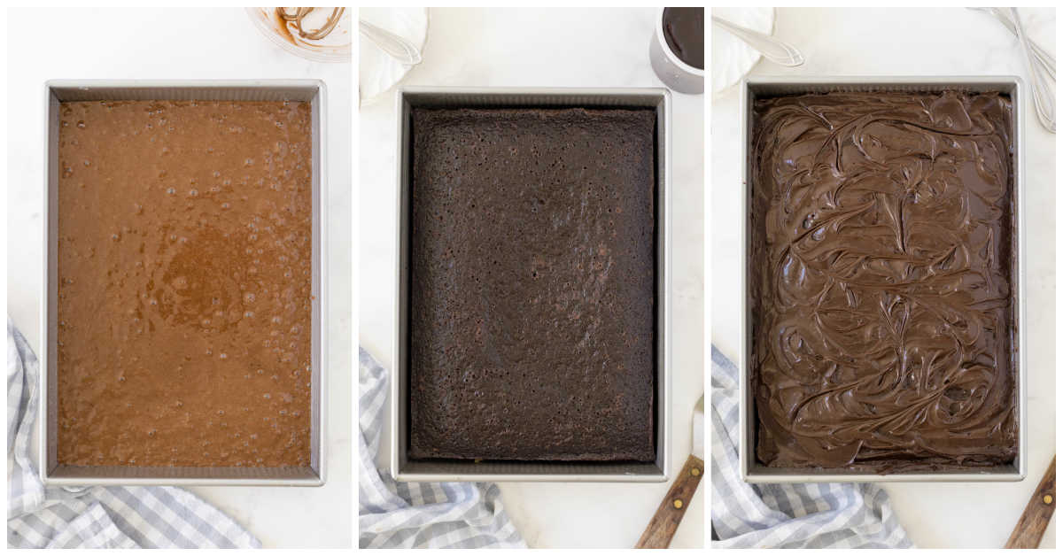 Cake poured into pans and baked. 