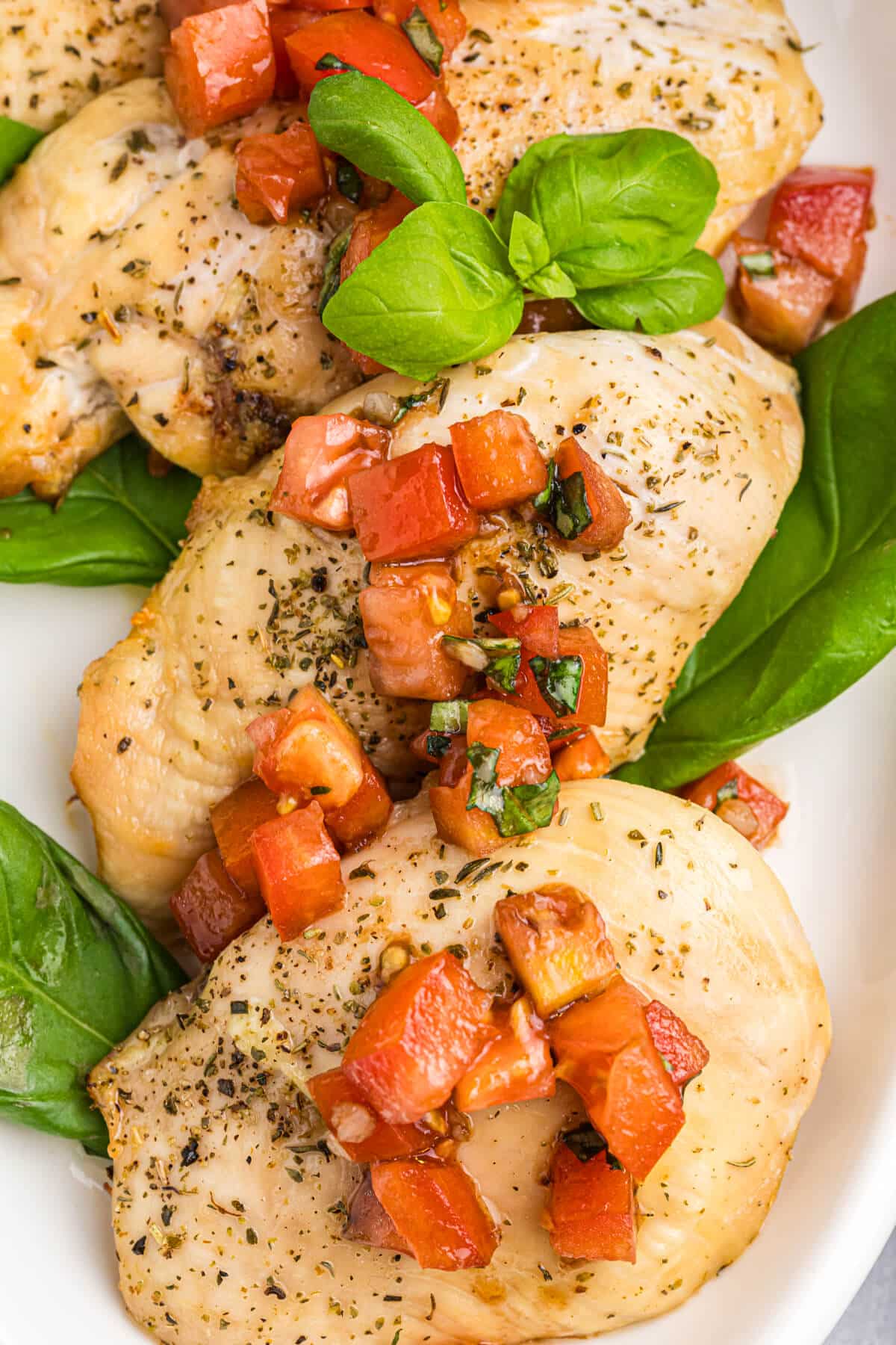 Bruschetta Chicken on a platter.